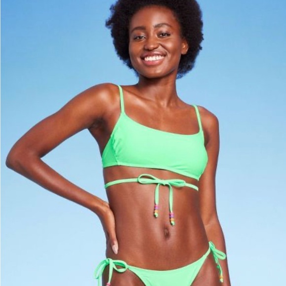 WILD FABLE BIKINI TOP WOMENS WRAP CRISS CROSS WITH BEADS MINT GREEN NWT - Picture 5 of 7